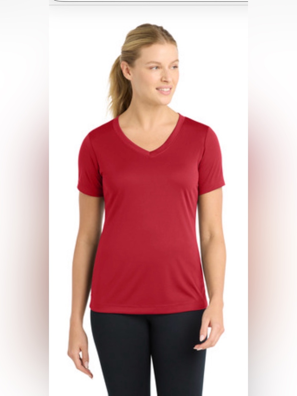 Sport-Tek Women's V-Neck Short Sleeve Top - Red